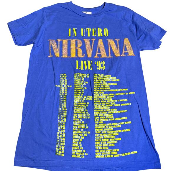 Nirvana "In Utero Live 93" Tour Grunge Graphic Tee, Blue, Unisex Size Medium - Picture 1 of 4